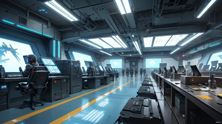 Large room with many machines, inside a futuristic military base, Star Citizen concept art, futuristic production facility, futuristic laboratory, mystical sci-fi concept art, sci-fi concept art, sci-fi concept art, detailed concept art in 4k, sci-fi conce...