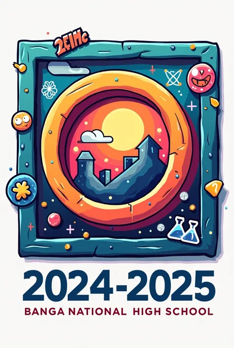 Create a Circle squared logo for ( STEM ) highlight the (Banga National High School) 2024-2025 to put in page profile on Facebook , make it unique and beautiful colorful. With science math stickers...  Layout square sized