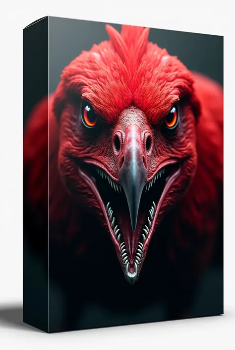 give me an image which is a software box mockup  called rexborne in a well professional way ,with a cool image of evil red bird with red eyes  and 
 and sharp teeth dont show the body only the head 



