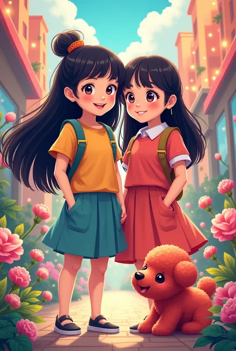 The invitation features two sisters as the main highlight. The older sister, , has dark hair with bangs. The younger sister, , has long hair, without bangs. Both are smiling and wearing colorful outfits that represent the emotions from the movie. Next to t...