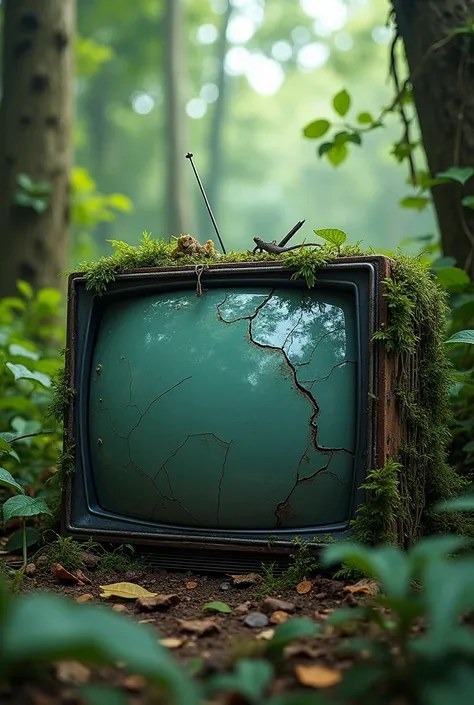 a broken tv in the jungle 