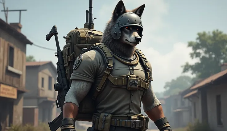 Wolf in pubg game with bagpack,guns, helmet, Grande and others