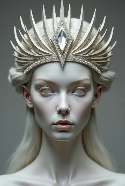 A minimalist fantasy empress crown, a white gold crown with a white diamond in the center so that the crown is more visible. 