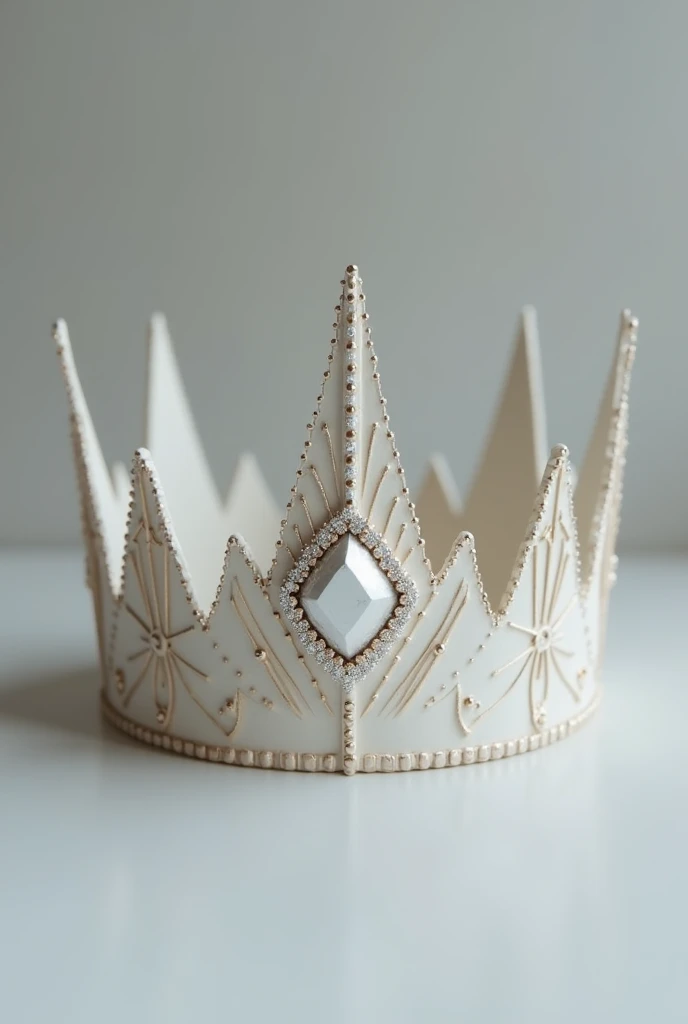 A minimalist fantasy empress crown, a white gold crown with a white diamond in the center so that the crown is more visible. 