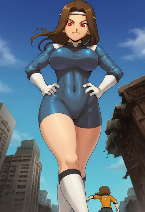 ultra-detailed, detailed face, detailed eyes, retro anime style, cartoon style, front view, from bottom, low angle, powerful sho...