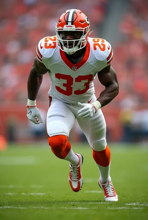 An American football player in a white and orange uniform