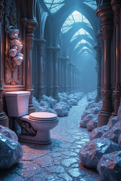 Gothic architecture made entirely of precious stones、It&#39;s all made of diamonds、People are gone、A world of jewels、More jewel-like feel、Everything you see is made of jewels、toilet、ダイヤモンドで出来ているtoilet、A more sparkling world of jewels