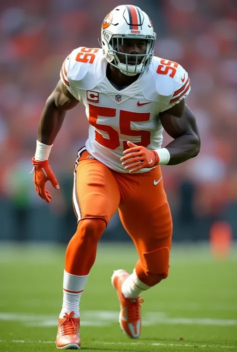 An American football player in a white and orange uniform