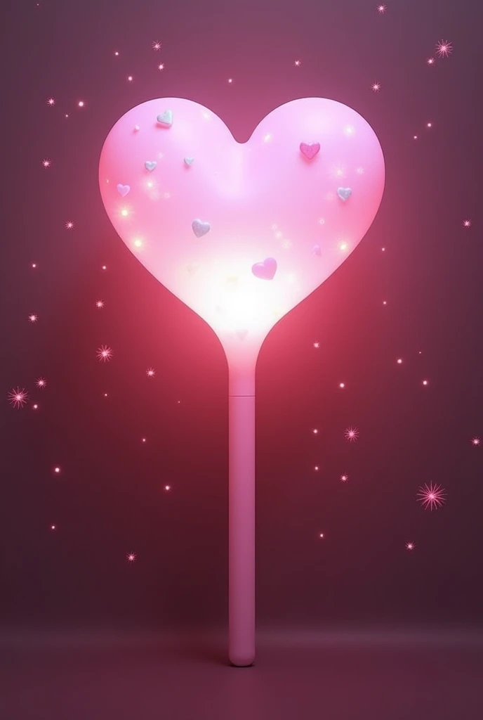 A lightstick,love,dreamy,light coloured,K-pop style,pink and white coloured,heart shaped stick,named ‘Queendom’