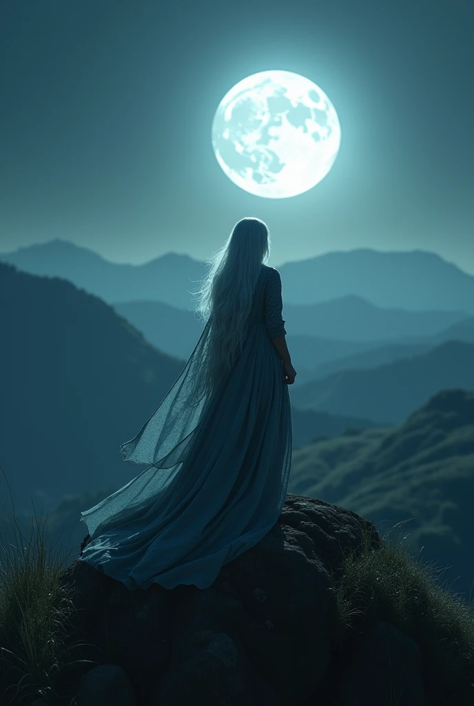 
In a small village nestled among the hills, there was a legend that had been passed down through generations. It was said that on every full moon night, an old woman would appear at the highest peak, her silver hair shimmering like the light of the moon. ...