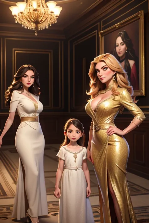 a beautiful, detailed family portrait, 2 people - a hot milf mother and a hot young woman daughter, full-body view, highly realistic, photorealistic, 8k, ultra-detailed, vibrant colors, dramatic lighting, cinematic composition, elegant poses, beautiful fac...