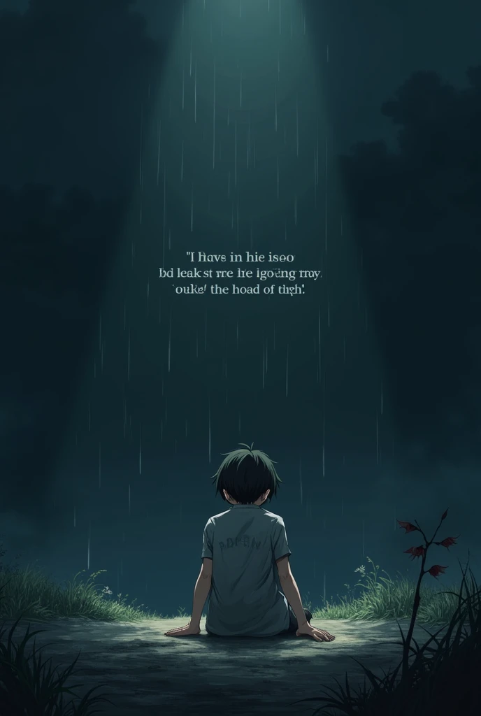 A sad gloomy anime character and background with a quote written "The worst prison is home without peace".