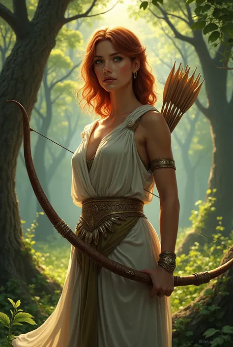 Artemis shoulder length with a bow and arrow

