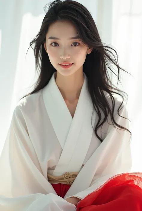 simple white background,
white kimono,white japanese clothes,wide sleeves,
(red_In addition:1.1),(red_Skirt:1.1),
hits, blunt hits, Brown eyes, by the wide,black fur,
1 girl, 20 years,young woman,beautiful Finger,beautiful long legs,beautiful body,
beautif...