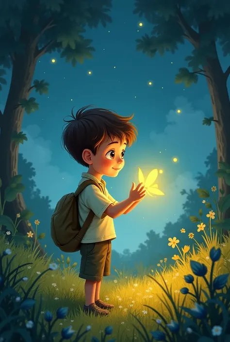 Create a book cover of the boy and the firefly