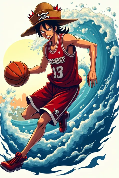 Basketball team logo with the theme strawhat pirates