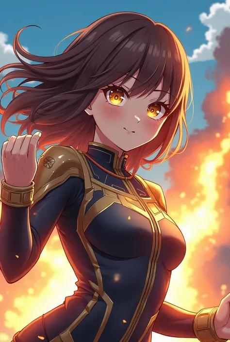 Boku no Hero Academia ,female character who has brown hair and yellow eyes with some freckles