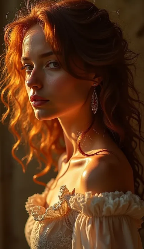 woman，Agnes Cecil (Agnes Cecile) make move, Wavy chestnut hair.Glossy design, pastry, Ink drops, Autumn Fire, Dramatic Lighting, Very detailed, Eight thousand, Movie Lighting , Looming chest，Reality - ar 3:2