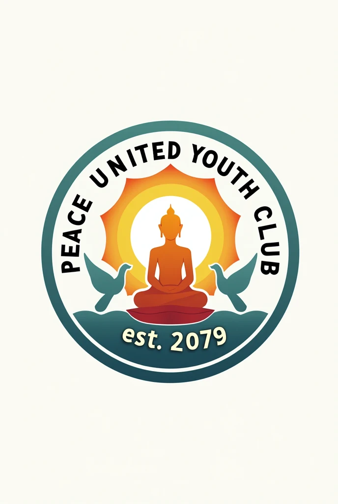 Logo in circle shape writing Peace United Youth Club Up and Est.2079 down with buddha and dove in circle shape with orginal colour