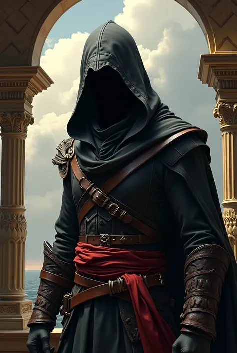 a highly detailed digital painting of a hooded assassin in a renaissance water ship, dramatic lighting, cinematic composition, ornate architecture, dramatic clouds in the sky, warm color palette, chiaroscuro lighting, dramatic pose, focused gaze, intricate...