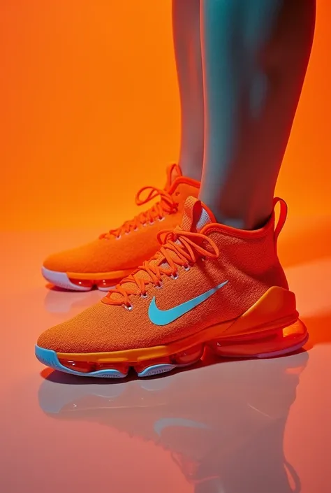 a very flashy and colorful orange nike sports sneaker for an advertisement