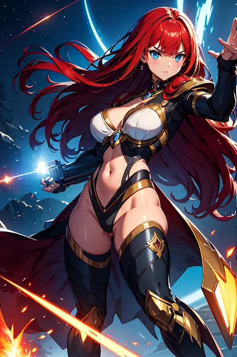 The banner showcases a stunning young Mecha woman, a mesmerizing blend of beauty and power, designed to captivate and engage the audience instantly. She has long, flowing red hair with a stylish fringe that frames her strikingly bright blue eyes, which see...