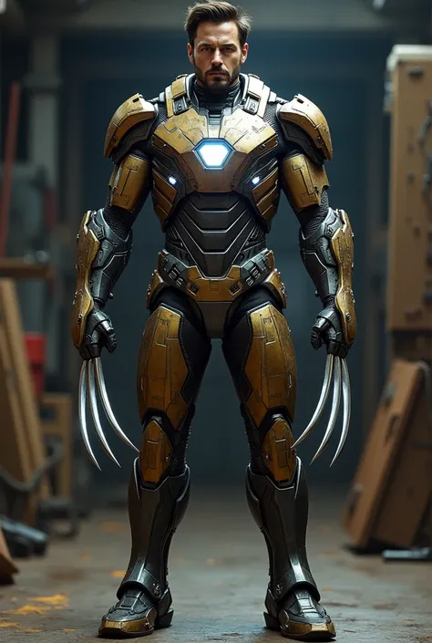 Tony stark in Wolverine like iron man suit and helmet