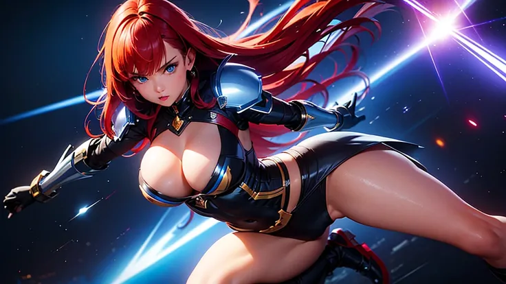 The banner showcases a stunning young Mecha woman, a mesmerizing blend of beauty and power, designed to captivate and engage the audience instantly. She has long, flowing red hair with a stylish fringe that frames her strikingly bright blue eyes, which see...