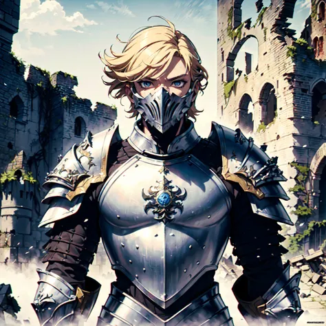 128K Resolution, Ultra High Definition, Best Quality, Hyper Detailed, Precisely Designed, Masterpiece, Anime, Body Shot, 1 Man, Blonde hair, Handsome, Short Hair, (((Hyper Detailed Armor Plates))), (((Hyper Detailed Undershirt))), (((Hyper Detailed Baron A...