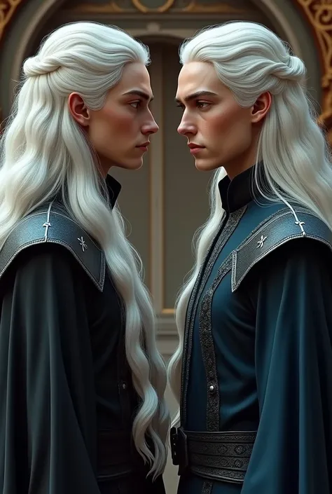 A male twins prince Targaryen silver long hair good and evil