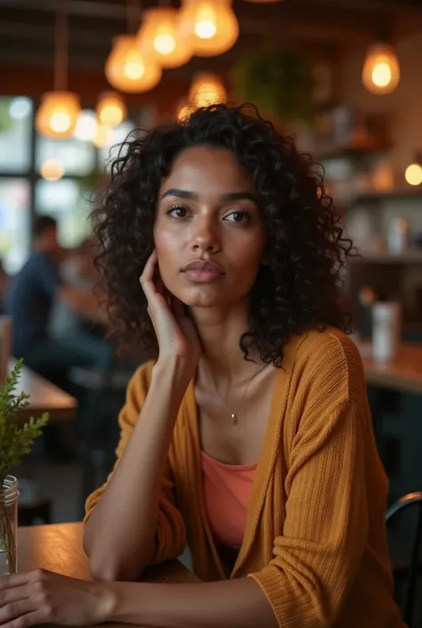 Photo of a woman with medium-light, medium-dark skin , today&#39;s cafés , linda , commemorating the month of September with the name of Irma