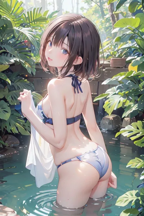 ((Highest quality)), ((masterpiece)), (detailed),Perfect Anatomy,NSFW1.9. Natural light,At the lake in the forest,Woman outdoors in a lake,Steam 1.5,A very cute woman with a baby face and an ahegao face,Woman with long black hair,((Highest quality, 8k, mas...