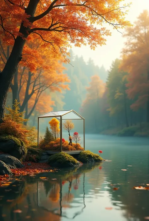 Autumn waterside，Great Forest，Mini glass room box