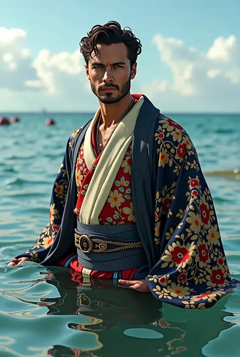 Western-style super handsome, kimono, in the sea, up alunder the waist