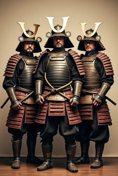 3 samurai posing for a vintage photo
