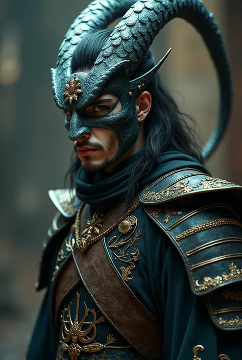 a handsome male  orochi, beautiful detailed eyes, beautiful detailed lips, extremely detailed face and features, long eyelashes, intricate detailed clothing, detailed armor, ornate accessories, dramatic lighting, moody atmosphere, cinematic composition, vi...