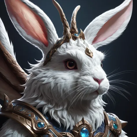 Giant Rabbit creature, aesthetic, extremely detailed, Giant monster Creature, Angelic, Mage, D&D, Creature, Monster Hunter Illustrations reference, giant, artgerm, 4k ultra hd, sharp focus, 