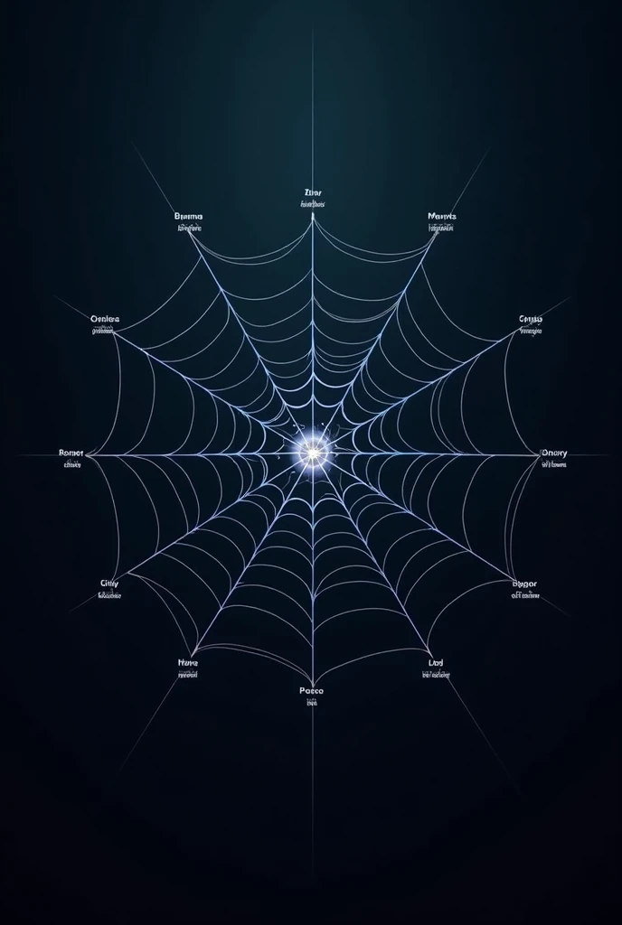 1.	Background:
	• Use a dark background, like a gradient between black and dark blue, to highlight the web and names.
	2.	Web Structure:
	• Create a centralized and symmetrical spider web, with a slight shine at the edges. The web must have an elegant and ...