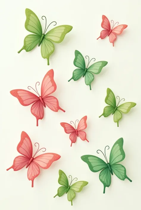 Eight butterflies in two mixed colors, green and pink, for toppers