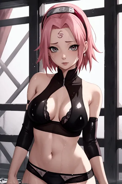 sakura haruno, In that:,wet black panties, black bra,of freight, Cramped,wet white leggings 