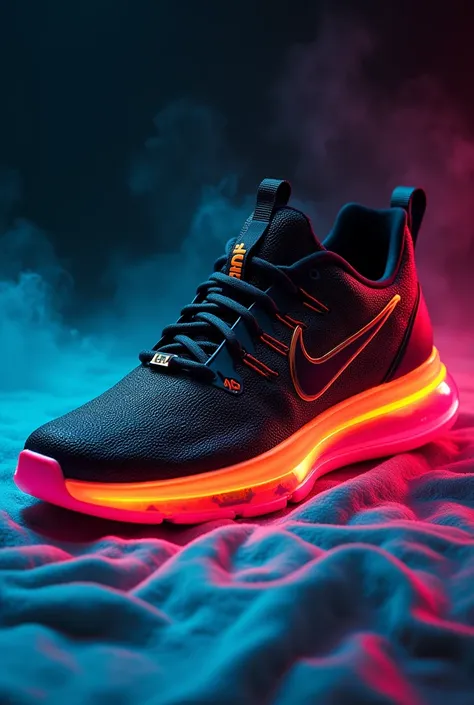 a very flashy and colorful black nike sports sneaker for an advertisement