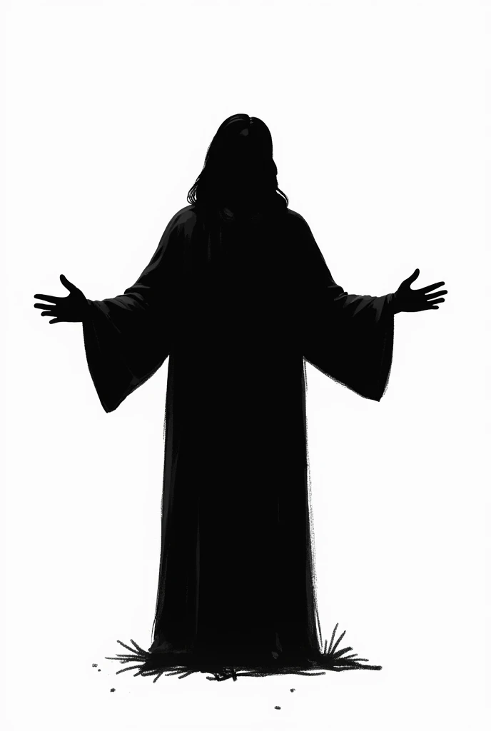 Black silhouette of Jesus with his arms open hand-drawn style