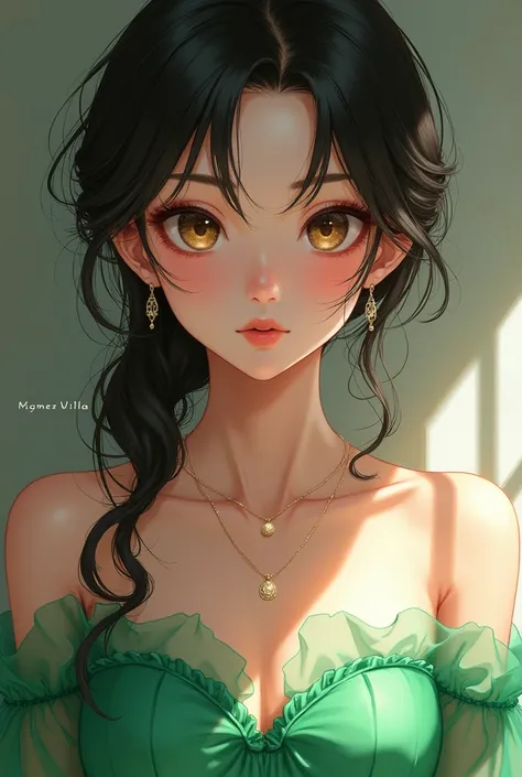 a close up of a woman with a green dress and a necklace, artwork in the style of guweiz, realistic anime 3 d style, beautiful anime portrait, anime realism style, detailed portrait of anime girl, beautiful character painting, by Yang J, stunning anime face...