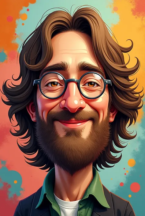 John lennon with beard long hair smiling cartoon 