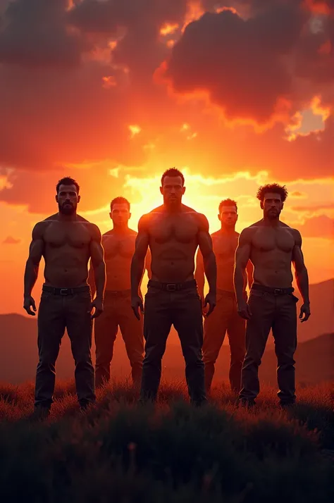 Sunset background and men