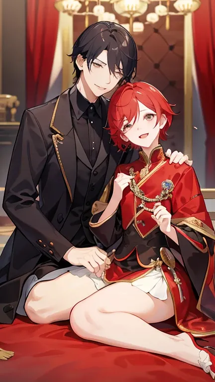 Two Men、Two men in their 20s、got in line、Short red hair and short black hair、Two men in tailcoats、Gorgeous、ceremony、Ceremonial vestments、smile