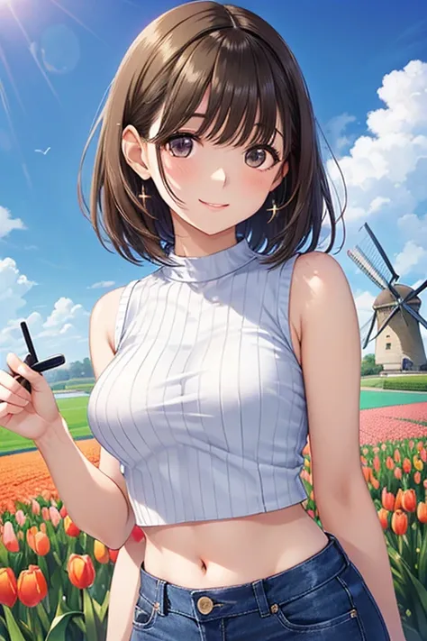 anegasaki nene、Shiny brown hair, short hair, (Beautiful brown eyes、Sparkling eyes, Fine grain)、smile、Ultra-detailed eyes、Highly detailed face, Highly detailed eyes,




1 Woman Standing, (Looking at the audience), ((Sleeveless black cropped bare-shoulder r...