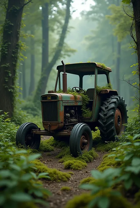 tractor abandoned at the forest 
