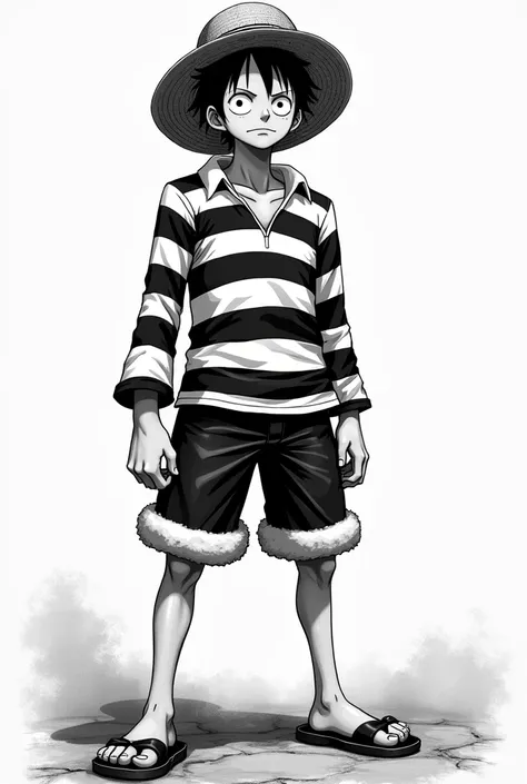 Monkey D. Luffy in prison uniform black and white striped long sleeves Original anime One Piece 