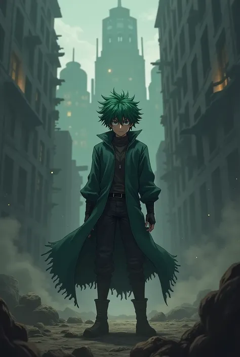 Create a anime character deku in the darkes background